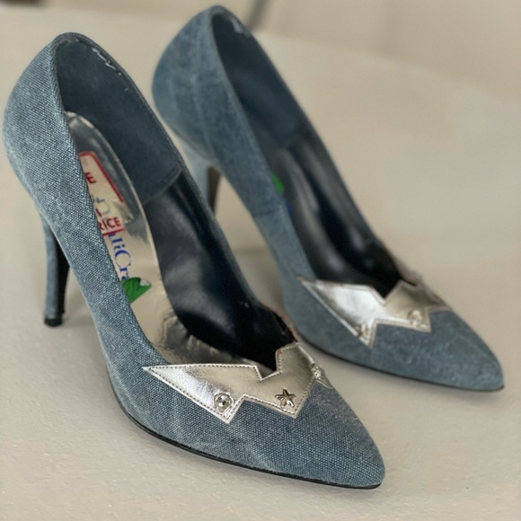 Vintage denim / silver high heels. - Picture 2 of 8